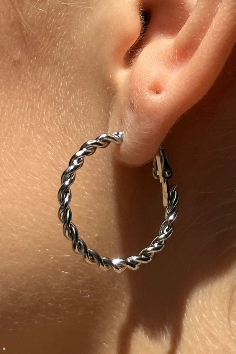 Silver Brandy Melville Twisted Hoop Earrings | USA 53920-QHNM