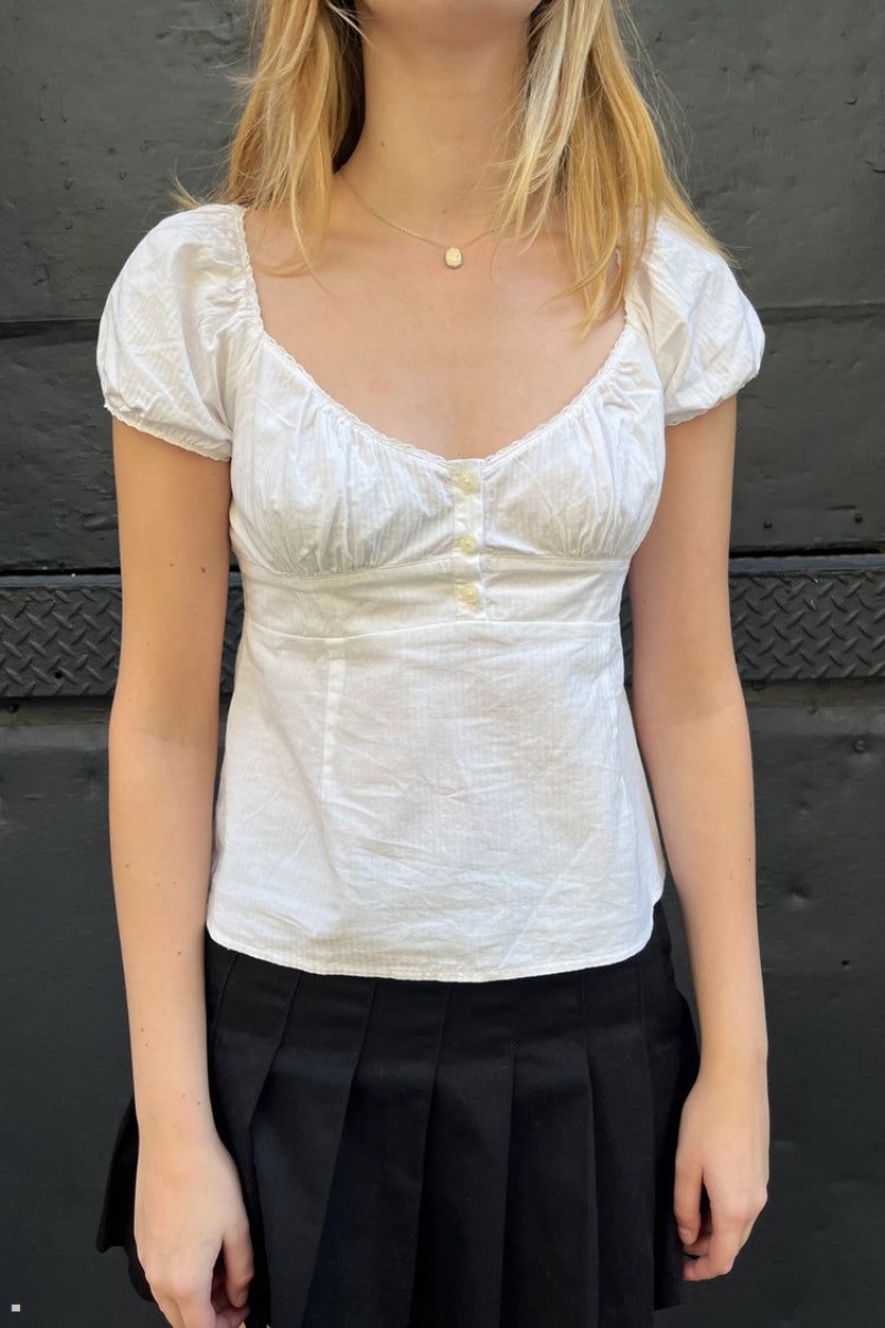 White Brandy Melville Blair Cotton Ruffle Tops | USA 54718-IDNQ