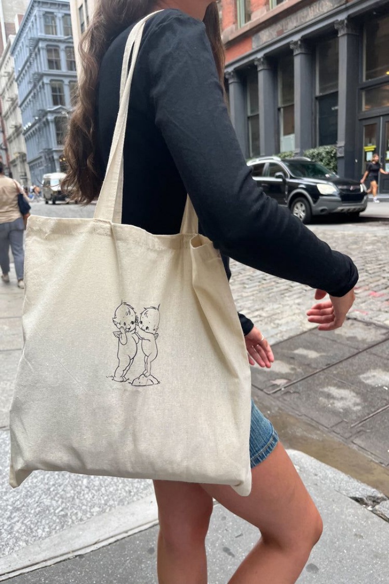 White Brandy Melville Cherub Tote Bags | USA 07496-ZLCO