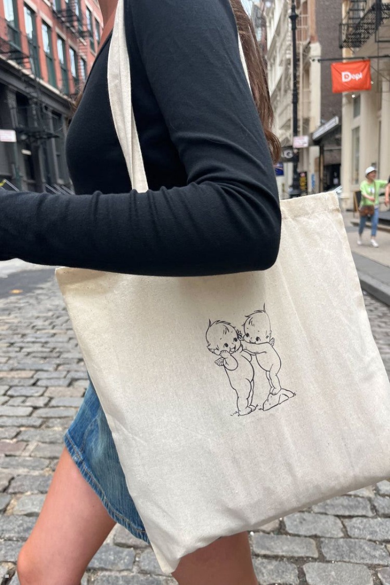 White Brandy Melville Cherub Tote Bags | USA 07496-ZLCO