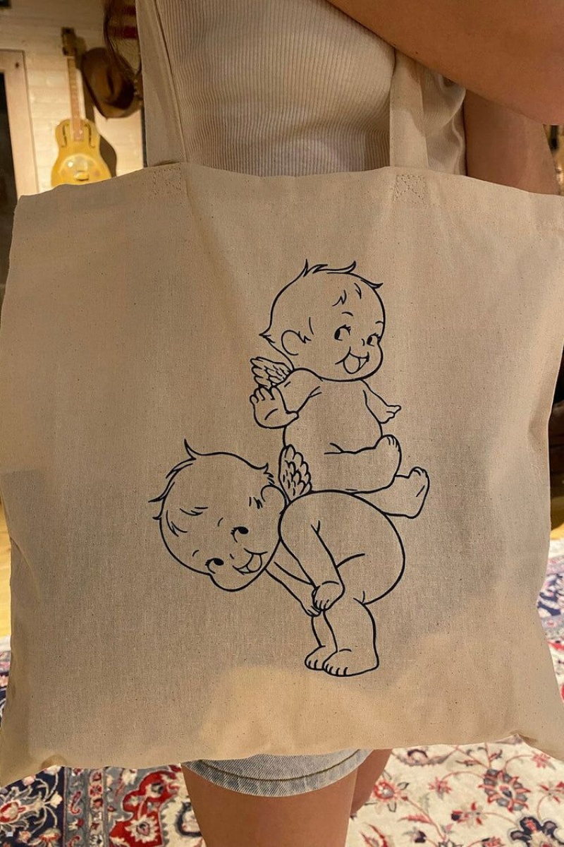 White Brandy Melville Cherubs Tote Bags | USA 27059-HMCJ