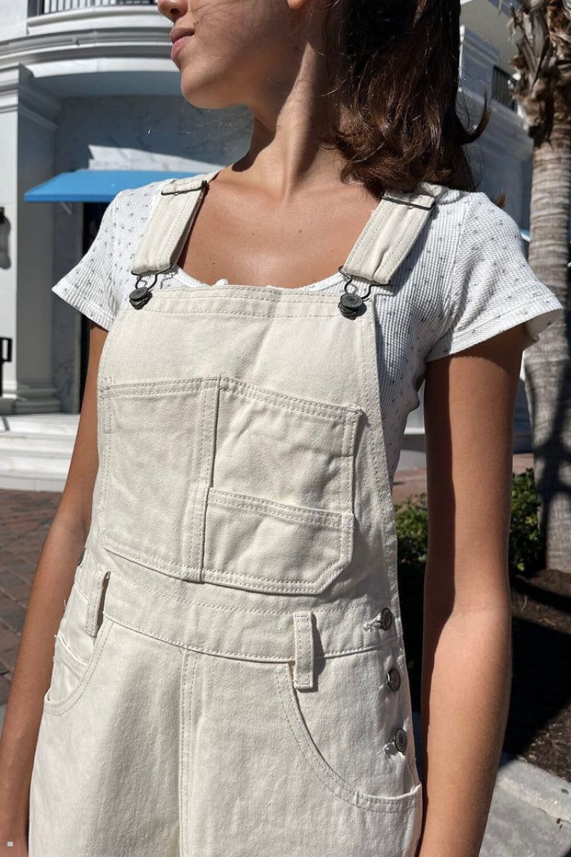 White Brandy Melville Hayley Overalls Pants | USA 98605-AEYB