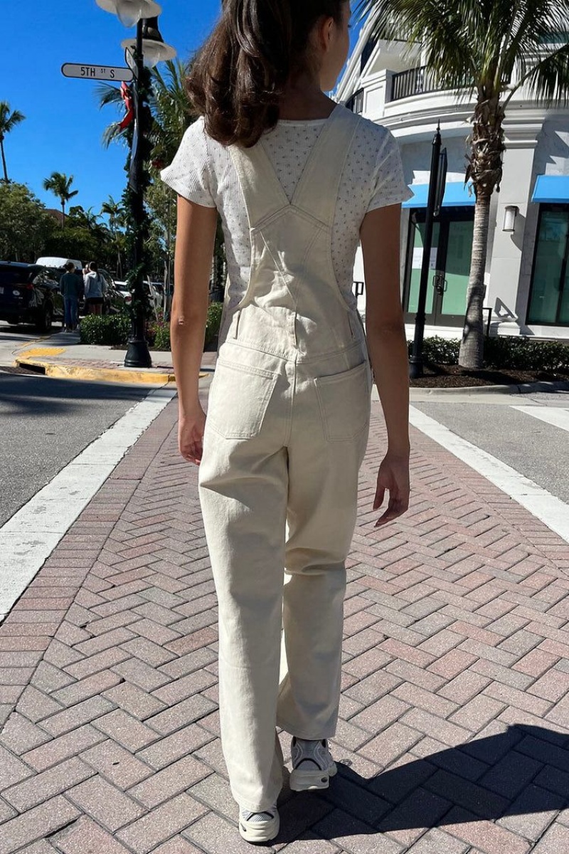 White Brandy Melville Hayley Overalls Pants | USA 98605-AEYB