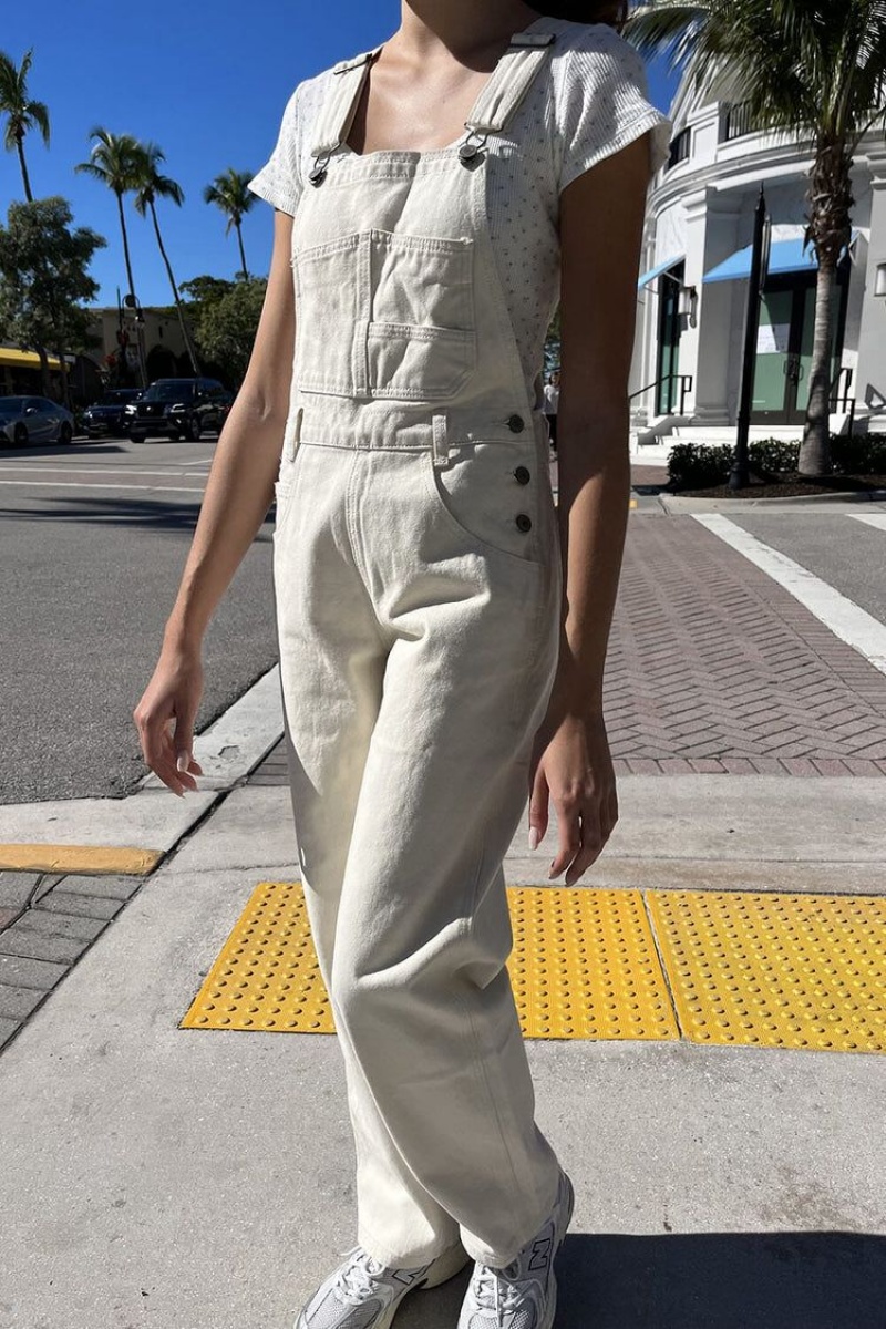 White Brandy Melville Hayley Overalls Pants | USA 98605-AEYB