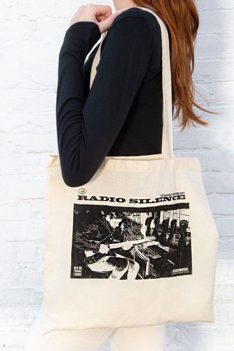 White Brandy Melville Radio Silence Tote Bags | USA 40958-SZMB