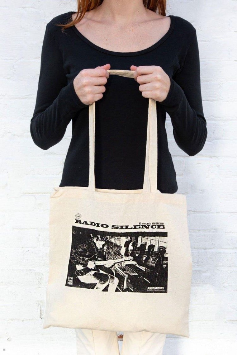 White Brandy Melville Radio Silence Tote Bags | USA 40958-SZMB