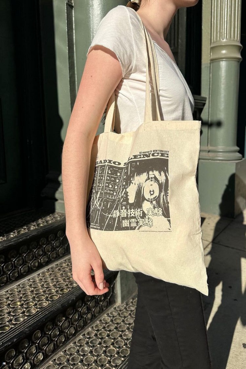 White Brandy Melville Radio Silence Tote Bags | USA 51827-ARUK