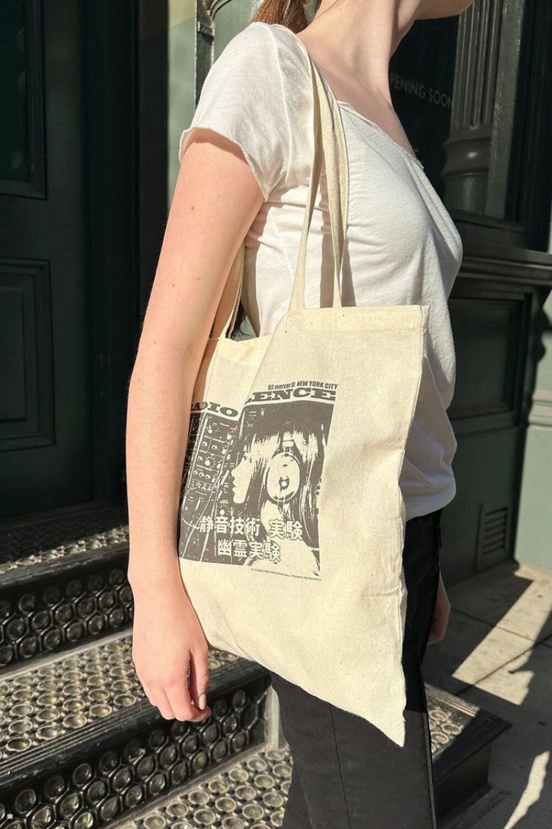 White Brandy Melville Radio Silence Tote Bags | USA 51827-ARUK