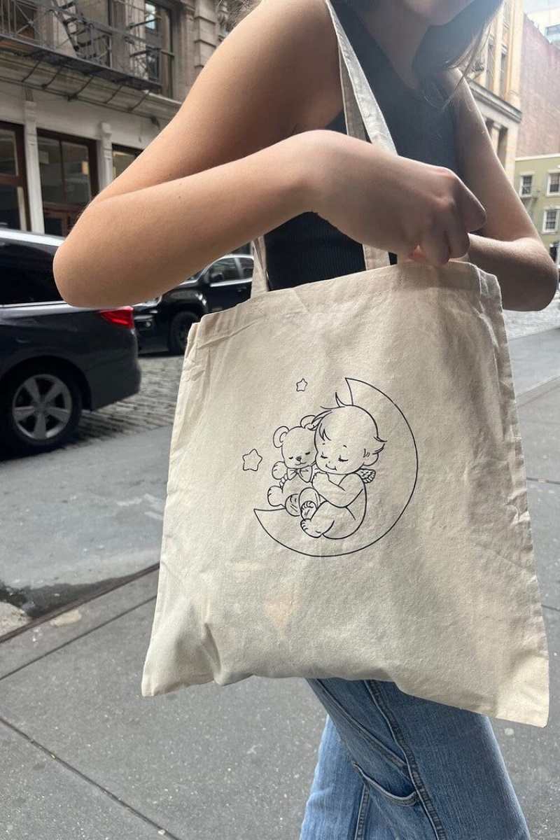 White Brandy Melville Sleeping Cherub Tote Bags | USA 54039-HSQG