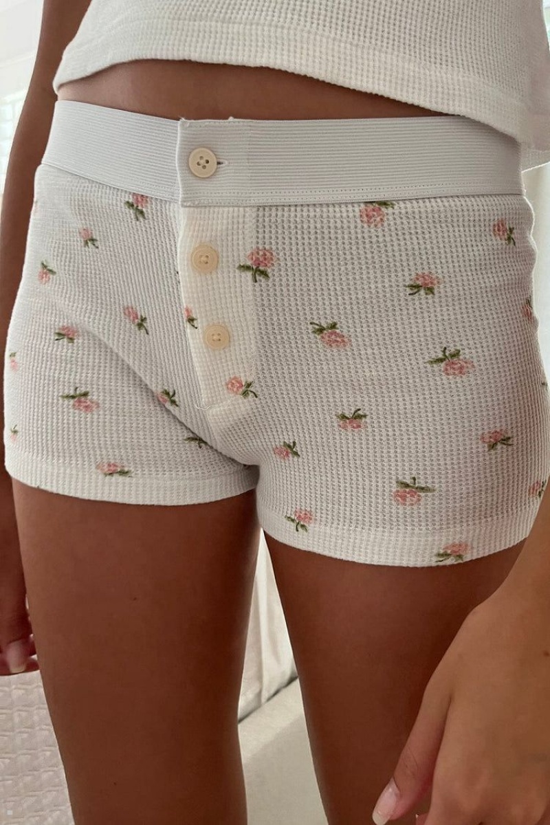 White Pink Brandy Melville Floral Waffle Boy Short Underwear | USA 85391-ZPJC