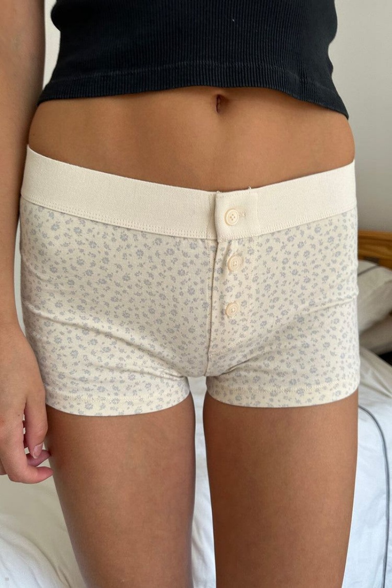 White Purple Brandy Melville Boyshort Floral Underwear | USA 72058-GWNY